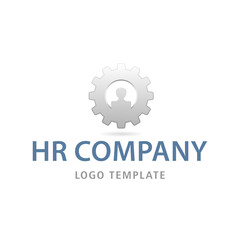 HR company logo template - gear mechanism with people avatar inside - creative business strategy logo or icon