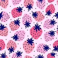  seamless pattern light pink strawberry fruit with light pink background