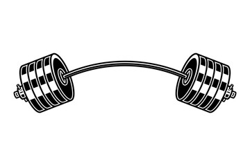 Illustration of heavy athletic barbell in engraving style. Design element for logo, label, emblem, sign, badge. Vector illustration