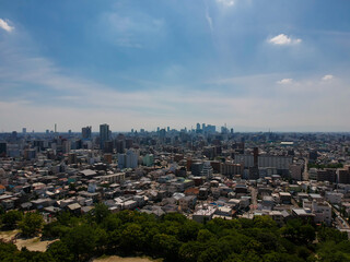 航空撮影した夏の名古屋市の街風景