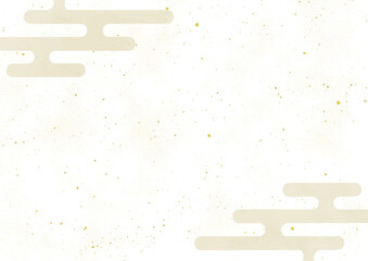 雲フレーム付きの白い和紙背景イラスト