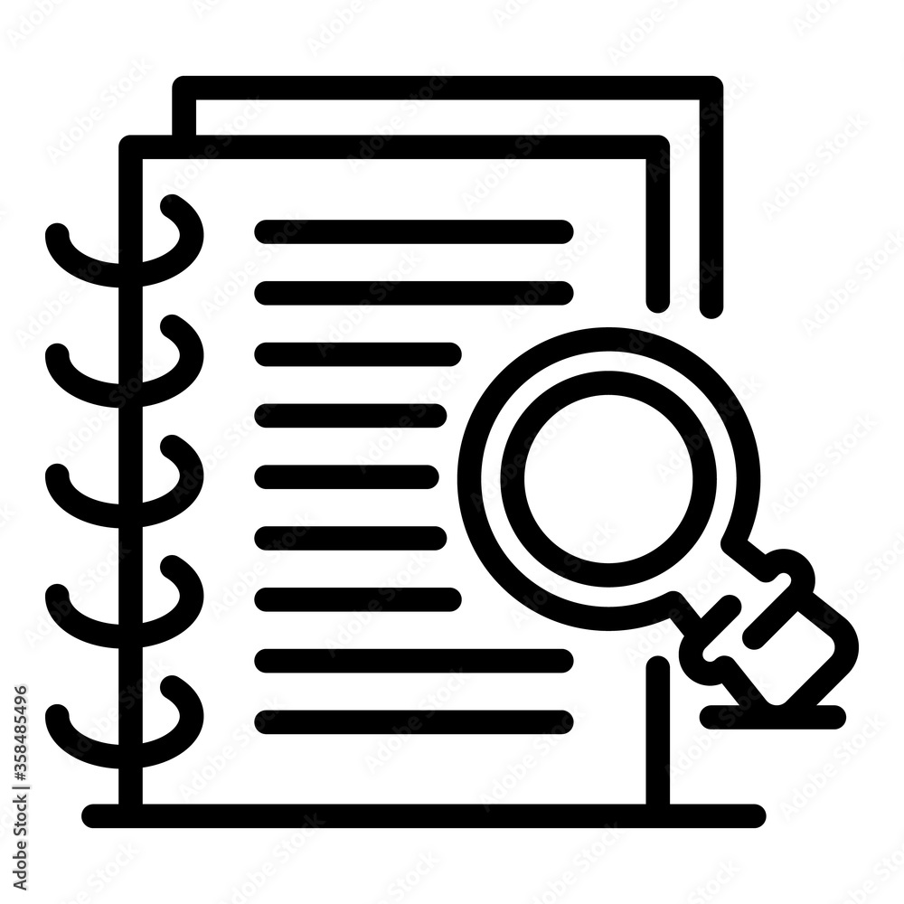 Poster notepad and magnifier icon. outline notepad and magnifier vector icon for web design isolated on whi