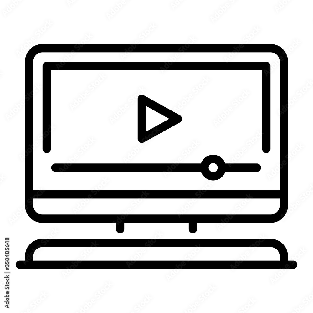 Poster video player on computer icon. outline video player on computer vector icon for web design isolated 
