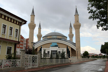 Celebi Mosque, located in the city of Konya, Turkey. It was built by Karatay Municipality between 2015 and 2017. The mosque has 4 minarets.