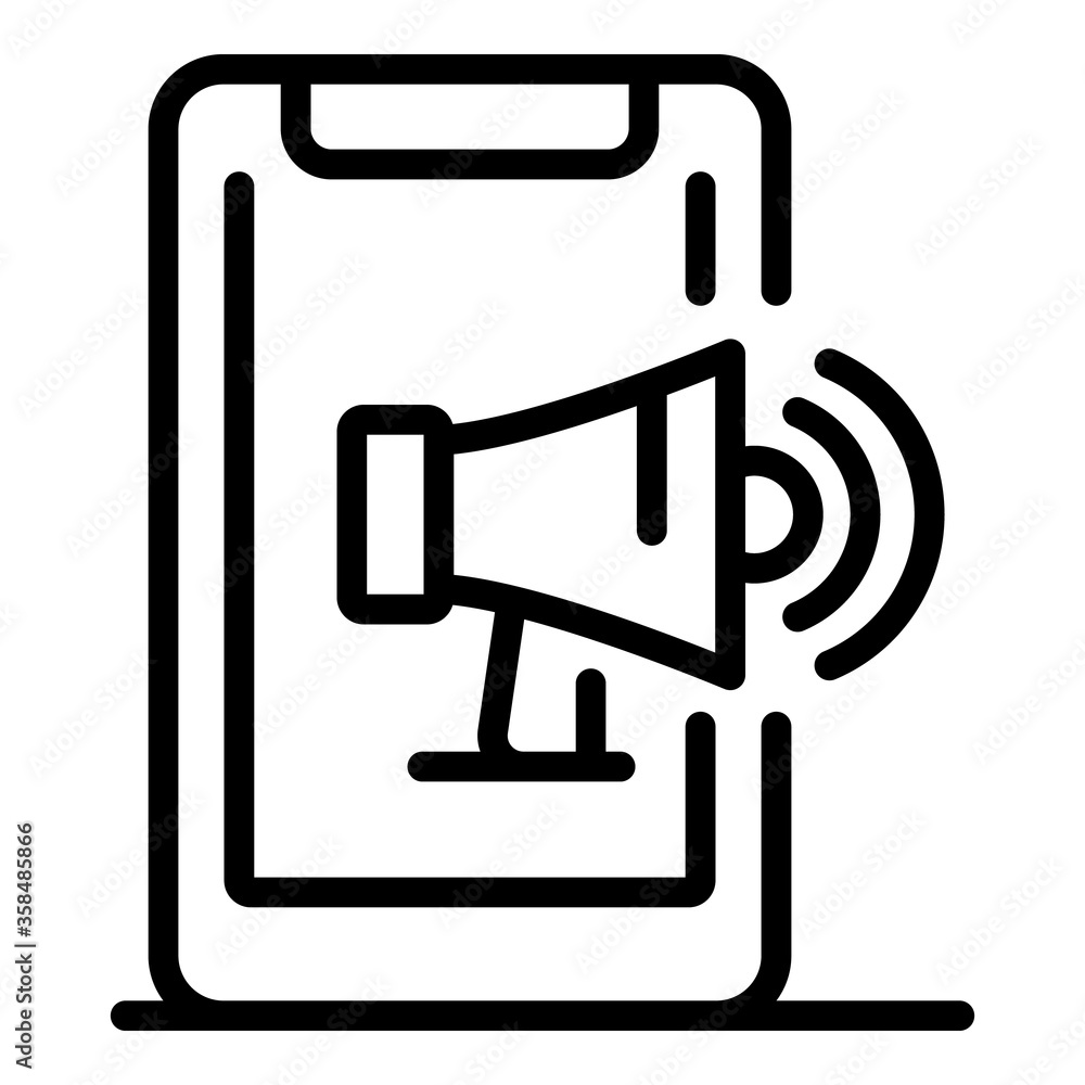 Aufkleber megaphone on smartphone icon. outline megaphone on smartphone vector icon for web design isolated on
