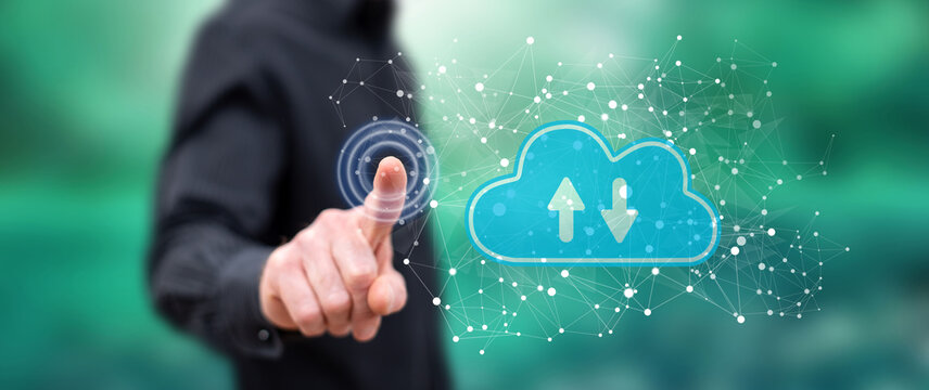Man touching a cloud storage concept