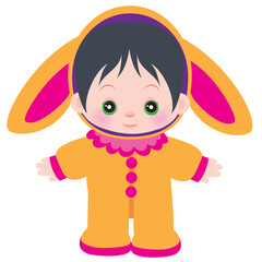 little cute baby dressed in a hare costume, carnival, new year, isolated object on a white background, vector illustration,