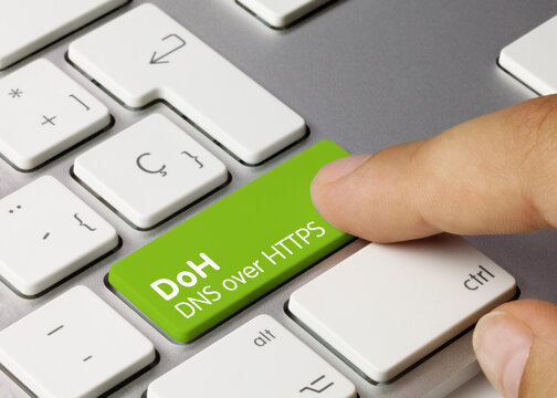 DoH DNS over HTTPS - Inscription on Green Keyboard Key.