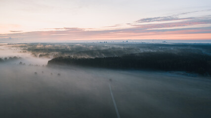 misty sunset aerial view