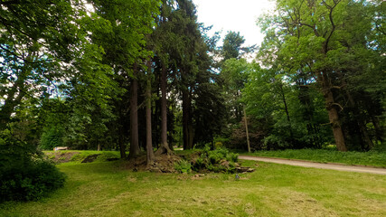 Landscape park by stream and road