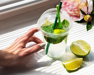 Mojito cocktail  with lime and mint