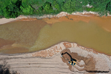Mining in river, causing pollution and environmental damage