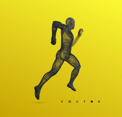 Fototapeta na wymiar Running man or marathon runner. 3D human body model. Design for sport. Vector illustration composed of particles.