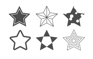 Set of black stars with different designs. Stock vector illustration.