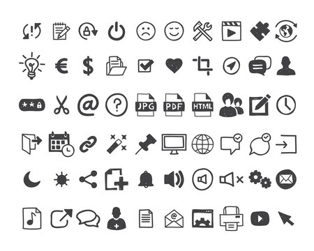 User interface vector icons. Doodle icon set. Hand drawn signs and symbols