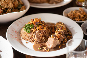 Oriental Rice with Chicken and Beef .