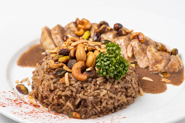 Oriental Rice with Chicken and Beef .