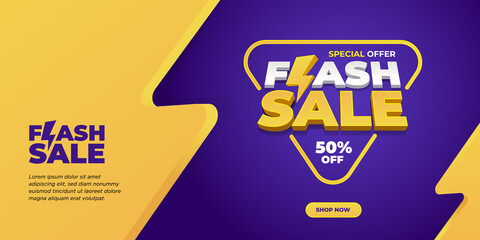 Flash sale discount banner design template on yellow background. for promotion social media post and web internet ads. Vector illustration
