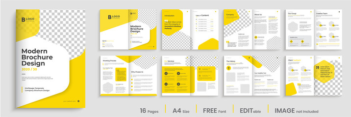 Corporate multipage brochure template layout design, minimalist business profile, 16 pages, annual report, multipage brochure design.