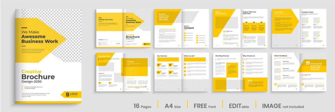 Brochure template layout design, minimal business brochure design, 16 pages, annual report editable brochure template layout
