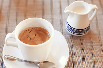 morning coffee cup / breakfast concept cheerfulness happiness drink in a cup