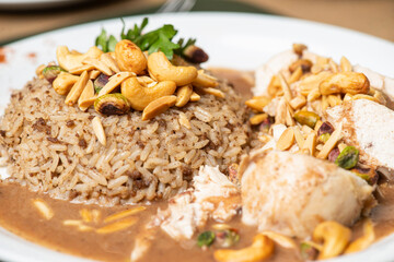Oriental Rice with Chicken and Beef .
