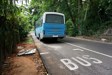 a public bus in Anse Volbert, Praslin Island, Seychelles, October
