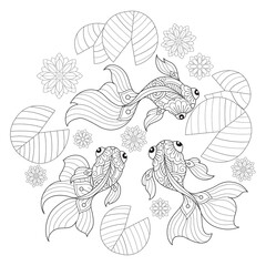 Goldfish. Hand drawn sketch illustration for adult coloring book.