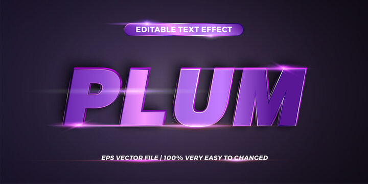Text effect in 3d Plum words font styles theme editable metal gradient purple color concept