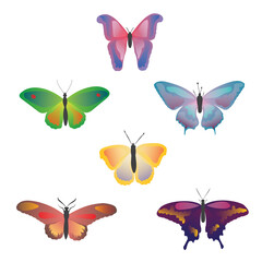 Kleur tekening vlinder. Mooie vlinders op een witte achtergrond voor design. Collectie set van kleurrijke vlinders. Hand getekend geïsoleerde vectorillustratie.