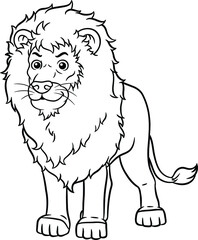 Vector Cartoon Lion Standing Line Art