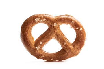 Salted pretzel isolated on white background