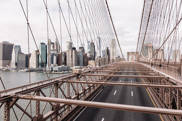 View of Lower Manhattan from Brooklyn Bridge, New York City.
