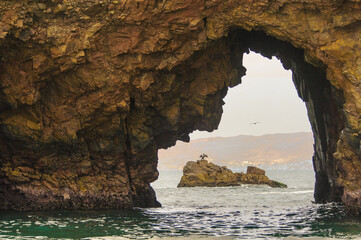It's Hole of the rock, small rock with a pelican, Ballestas Isla