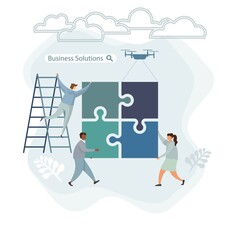 Character business team flat puzzle concept design. Business flat template. Flat character design. Isolated flat symbol. Abstract concept graphic element. Teamwork different races people concept
