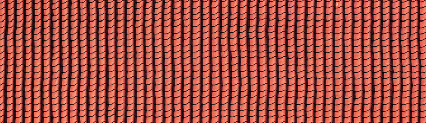 Panorama of a red tiled roof texture.  pattern of antique roof tile.