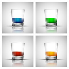 Realistic glass bar with a bright drink Old fashioned cocktail for your advertising banner. illustration