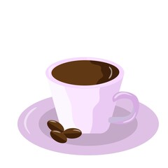 Image of a violet cup of coffee with a saucer. Vector image, eps 10