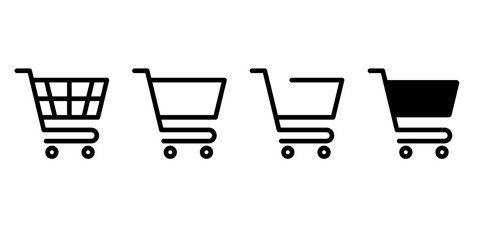 Shopping cart icon set. Vector graphic with editable lines. 