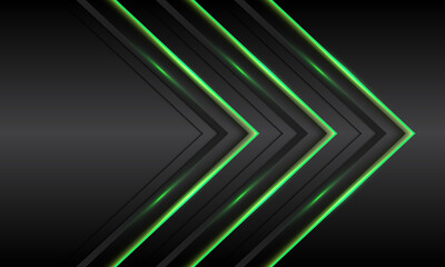 Abstract triple green light neon arrow direction on black metallic design modern futuristic technology background vector illustration.