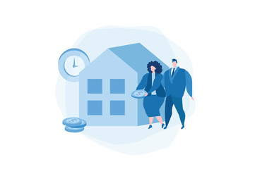 Fototapeta na wymiar Mortgage. Buy real estate and pay credit to bank. Vector illustration for web banner, infographics, mobile. house purchase debt.