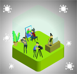 People are working from home protection from Covid-19 atmosphere. Isometric style