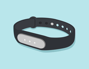 Black smart fitness heart rate tracker braclet. Flat vector illustration. 
