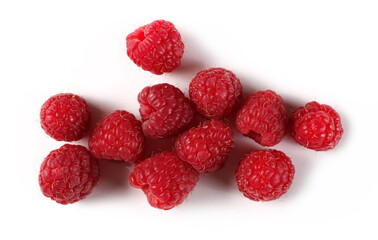 Fresh raspberries isolated on white background, top view