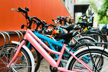 Obraz na płótnie Canvas A lot of bicycles on parking