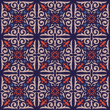Seamless traditional kazakh and kyrgyz ornament pattern background. Central Asia. Flat vector illustration.