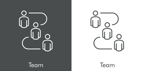 Concepto trabajo en equipo. Icono plano lineal grupo de hombres unidos por líneas en fondo gris y fondo blanco