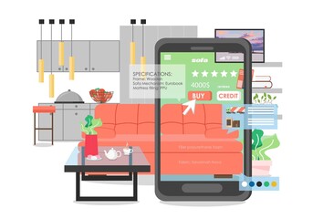Online furniture shopping apps vector flat illustration