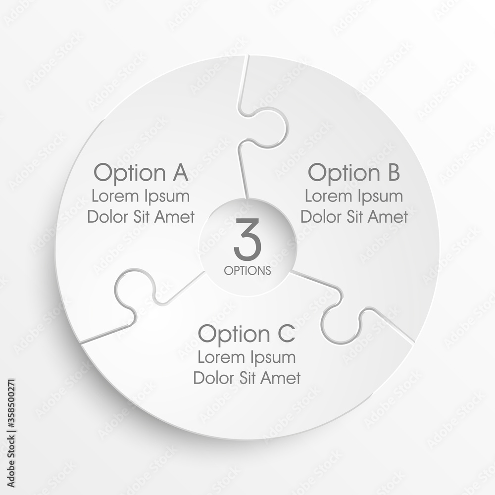 Fototapete three sided 3d puzzle presentation infographic template with explanatory text field for business sta
