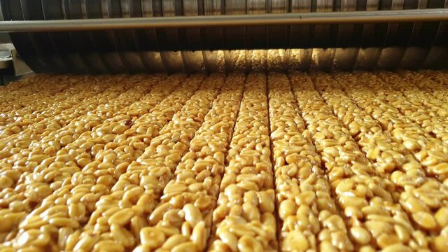 Conveyor. Production line, peanut kozinaki.